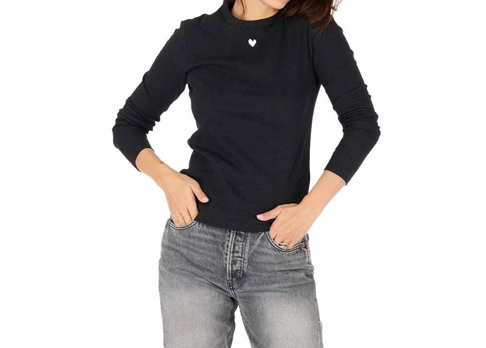 NEW KERRI ROSENTHAL women's long sleeve rib tee in black